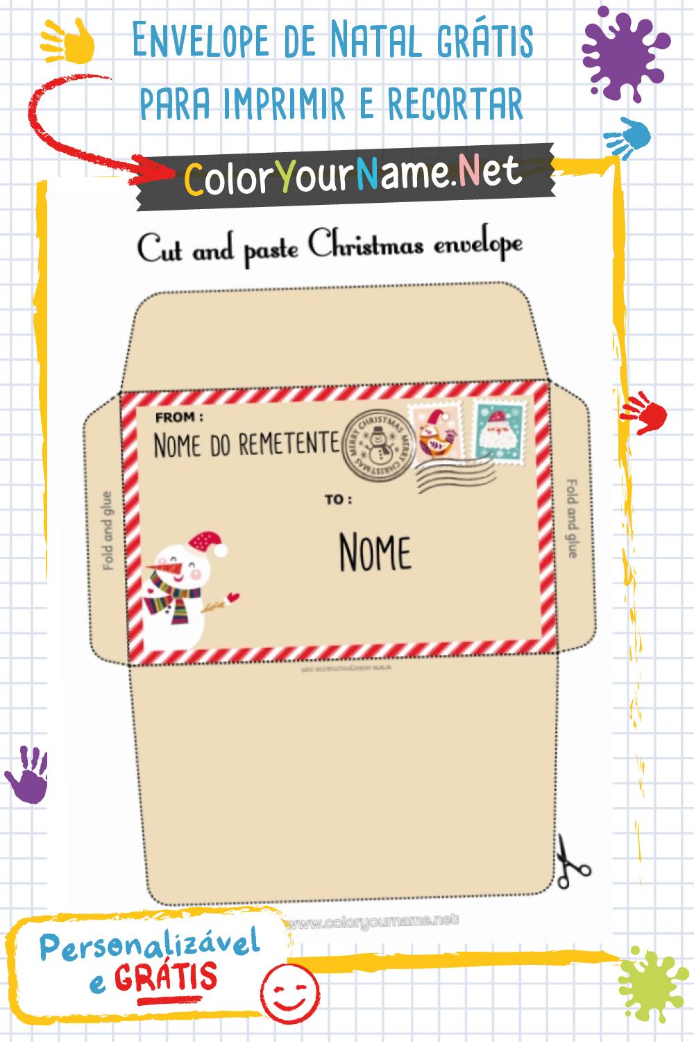 Envelope de Natal grátis para imprimir e recortar