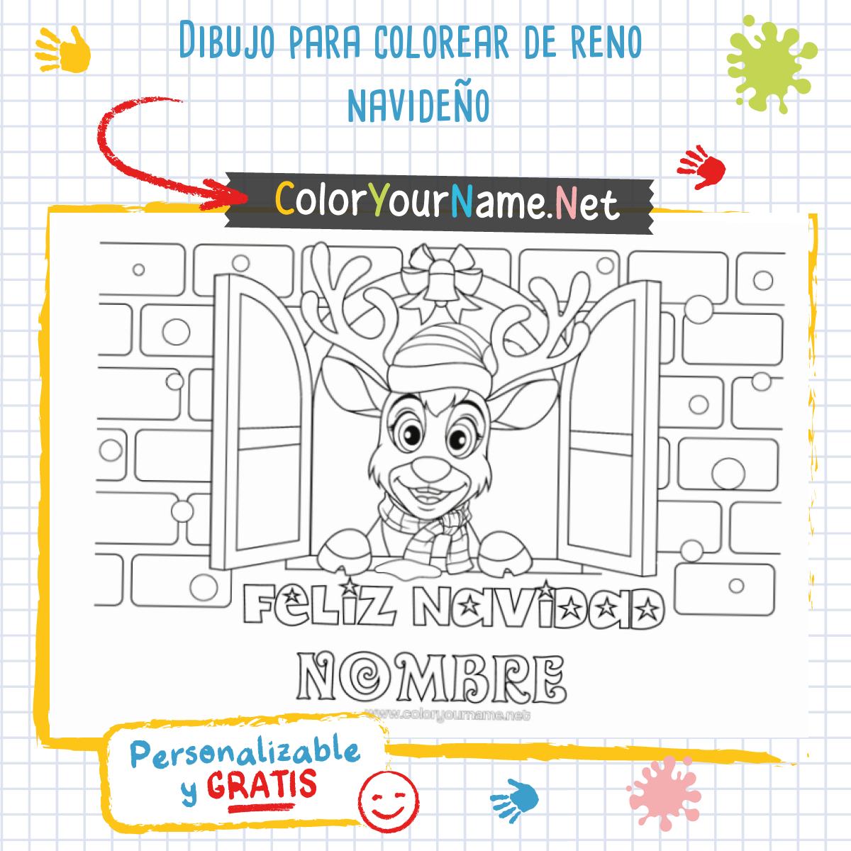 Dibujo para colorear de reno navideño