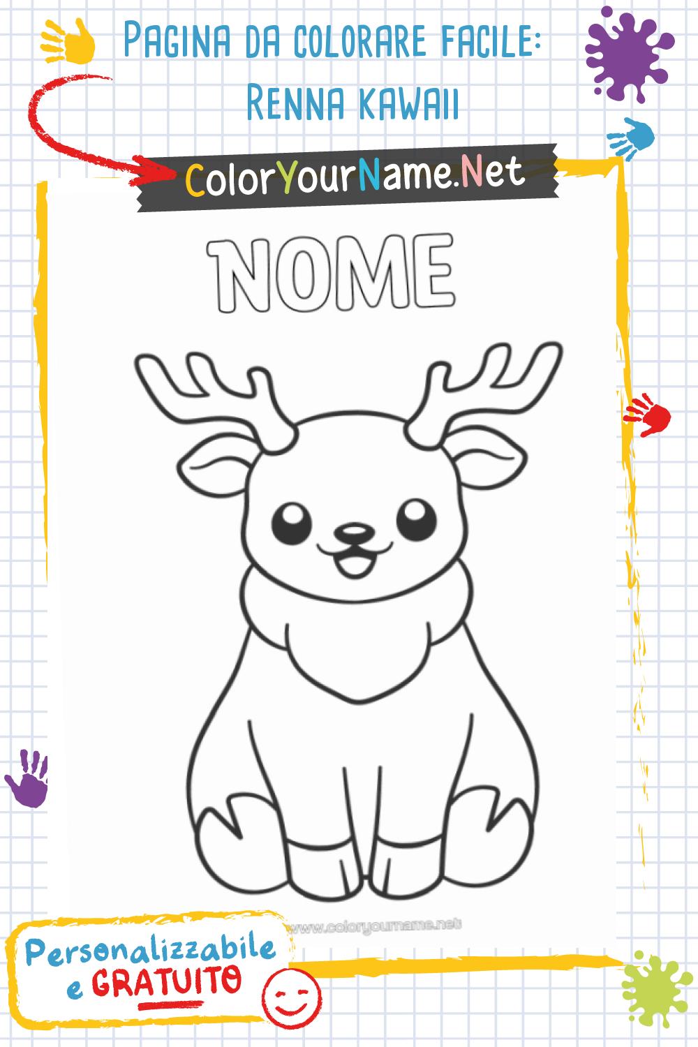 Pagina da colorare facile: Renna kawaii