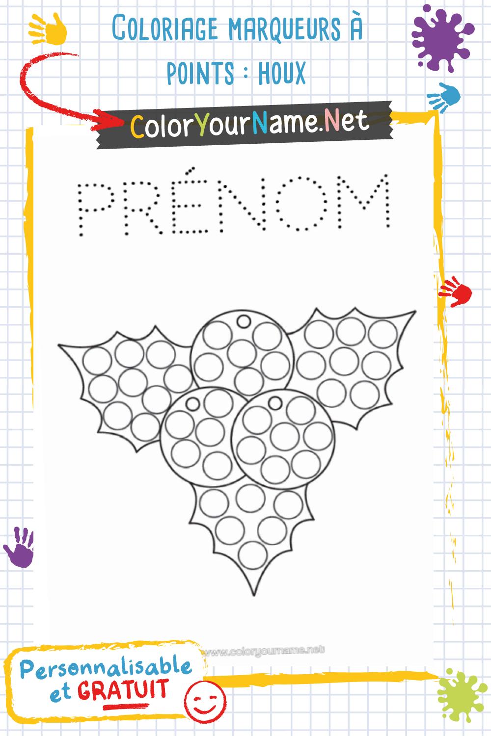 Coloriage marqueurs à points : houx