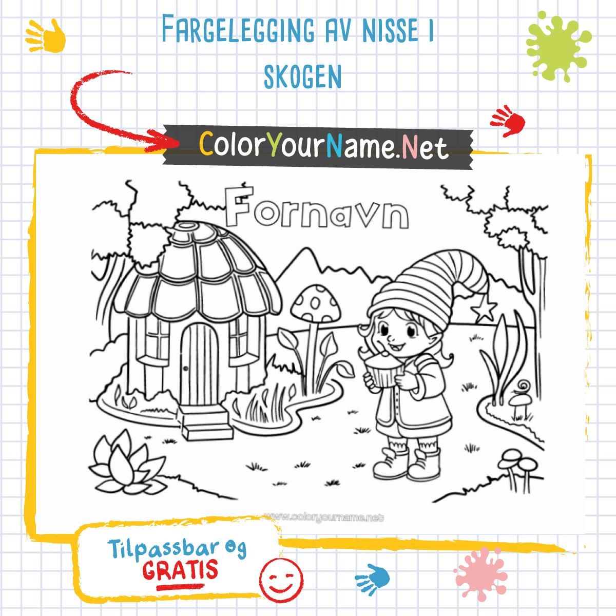 Fargelegging av nisse i skogen