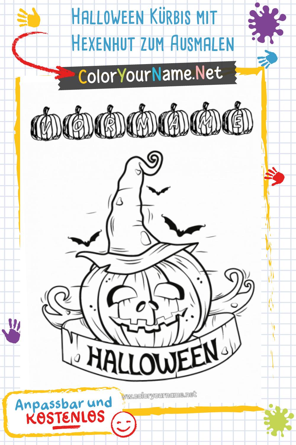  Foto zu Halloween Kürbis mit Hexenhut zum Ausmalen 
