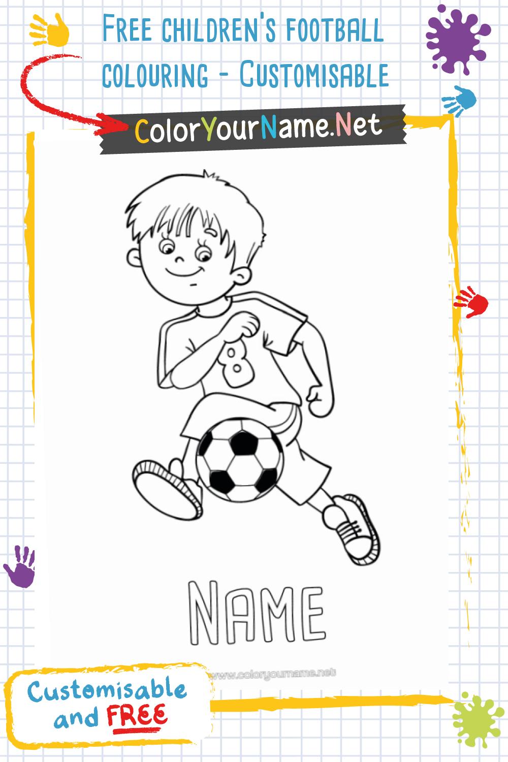 Free children's football colouring - Customisable