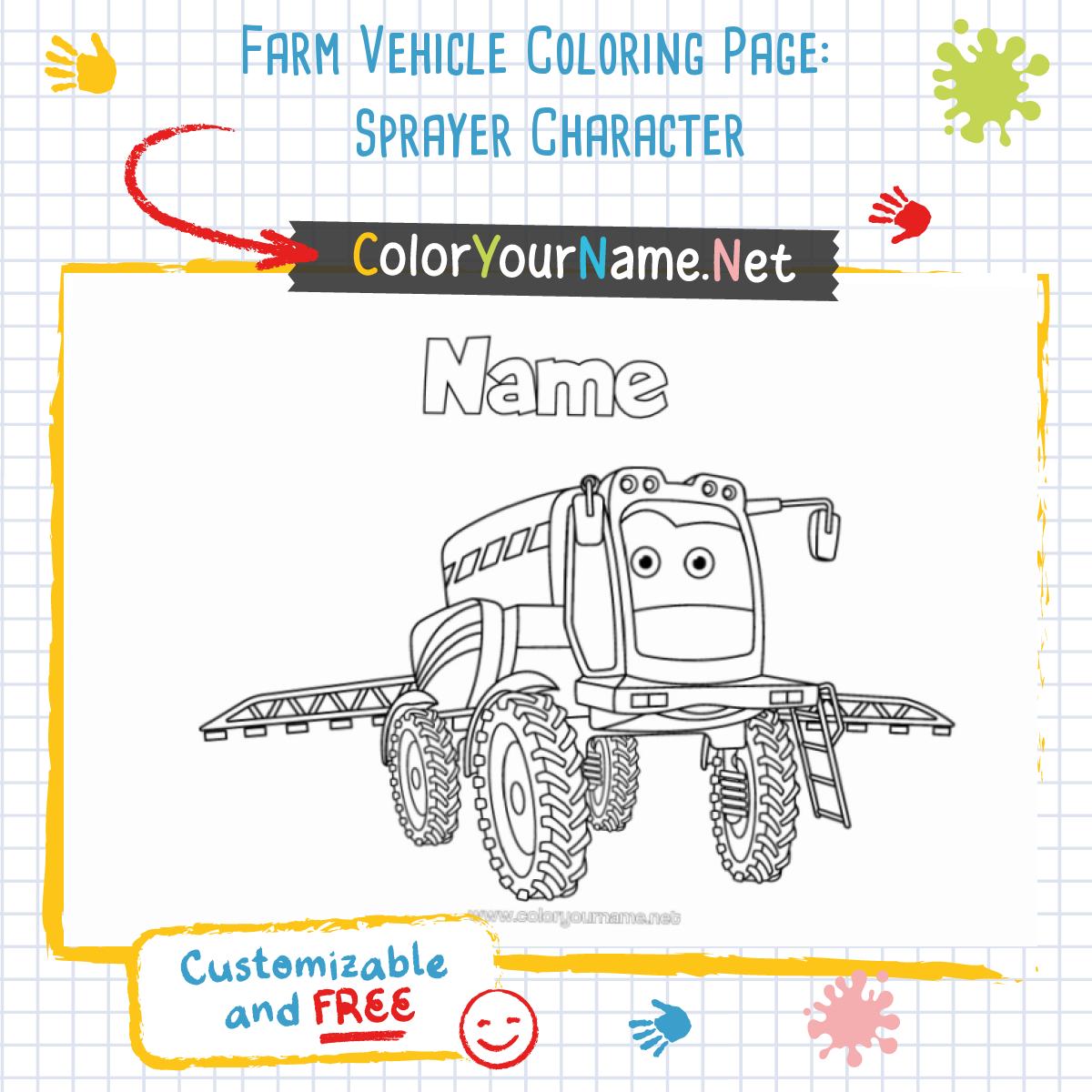 Farm Vehicle Coloring Page: Sprayer Character