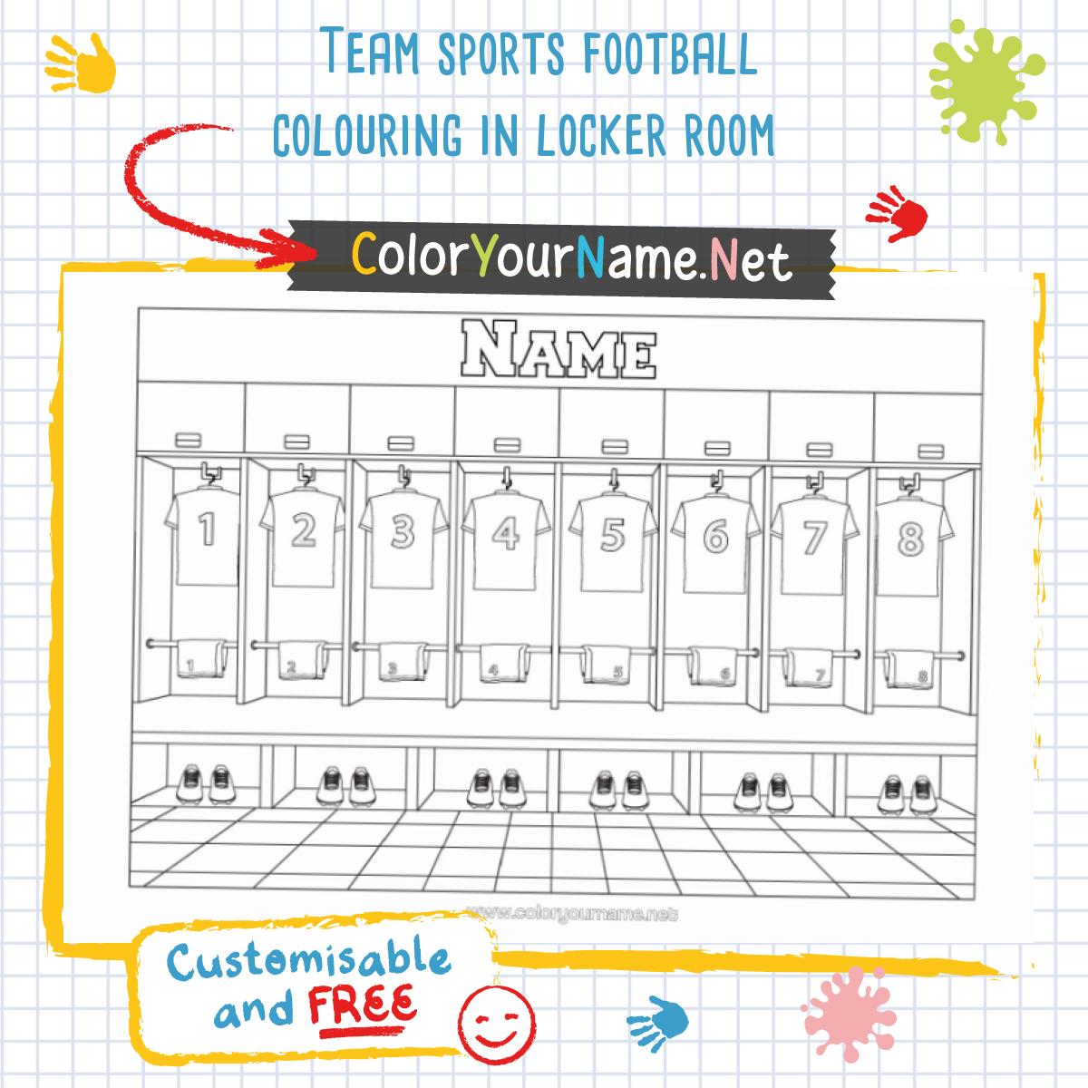 Team sports football colouring in locker room