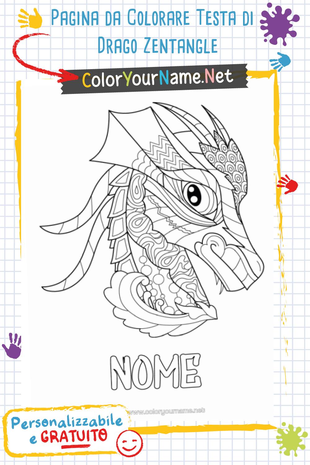 Pagina da Colorare Testa di Drago Zentangle