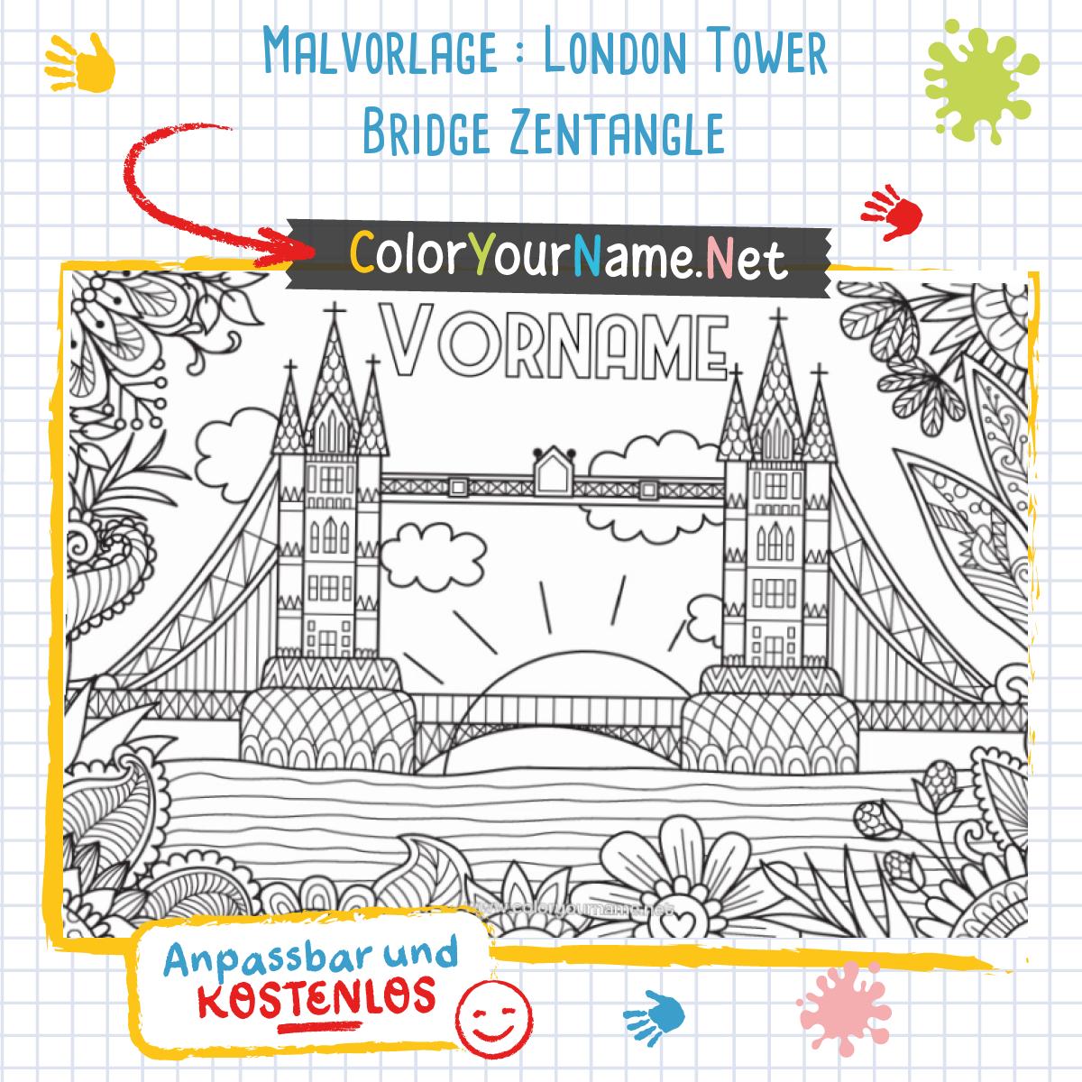 Malvorlage : London Tower Bridge Zentangle