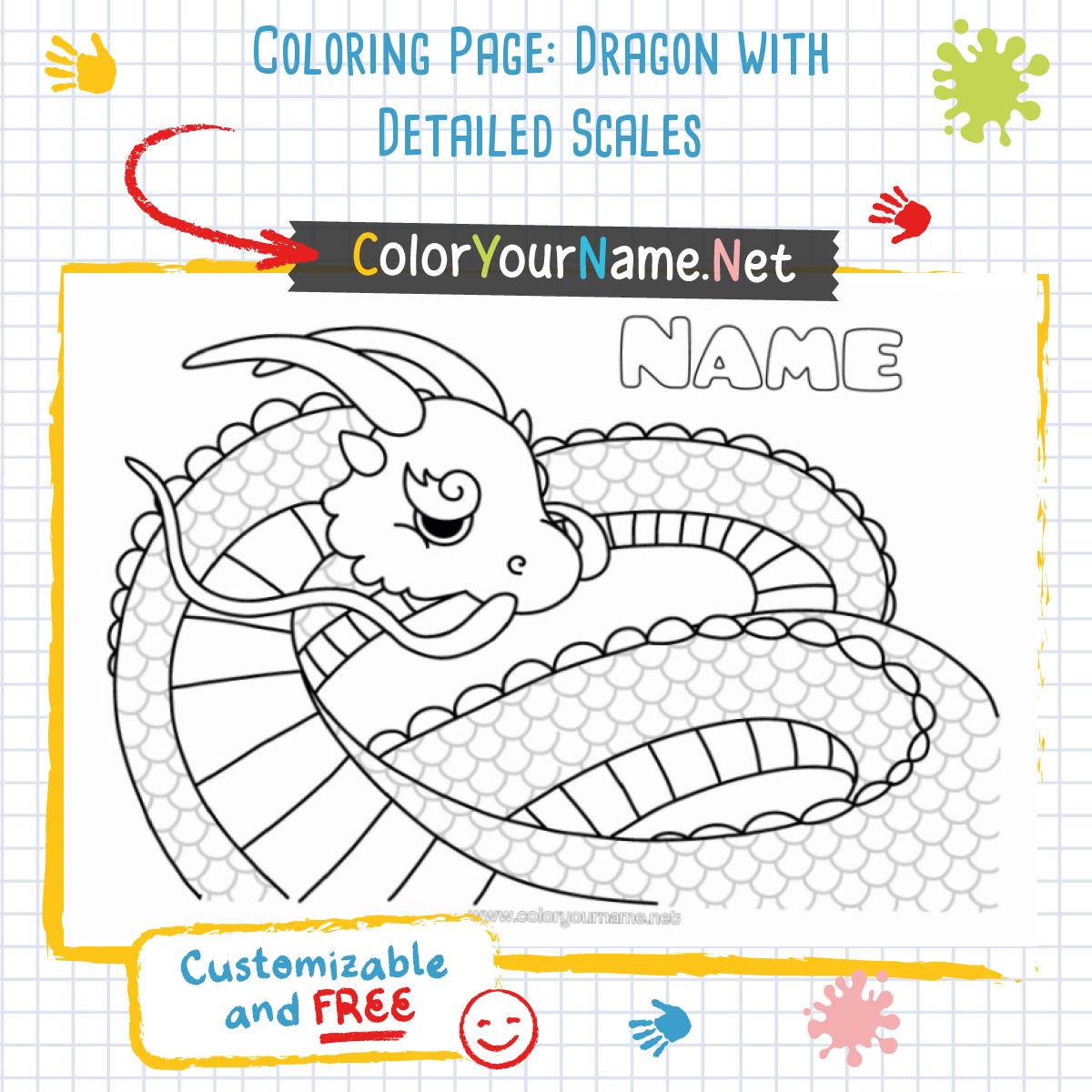 Coloring Page: Dragon with Detailed Scales