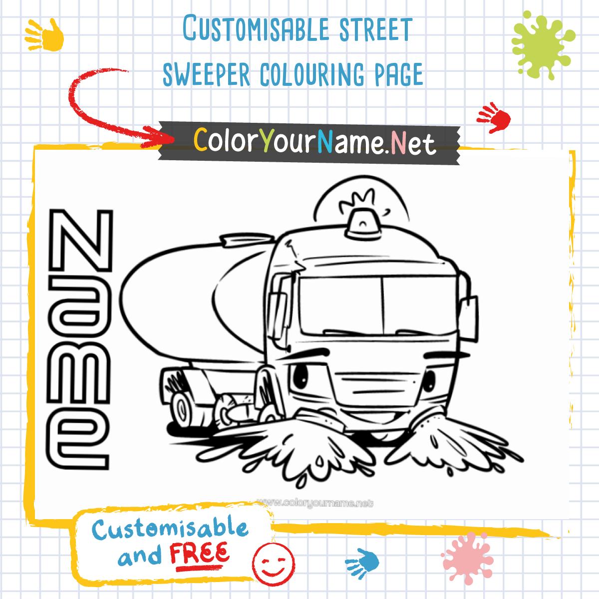 Customisable street sweeper colouring page