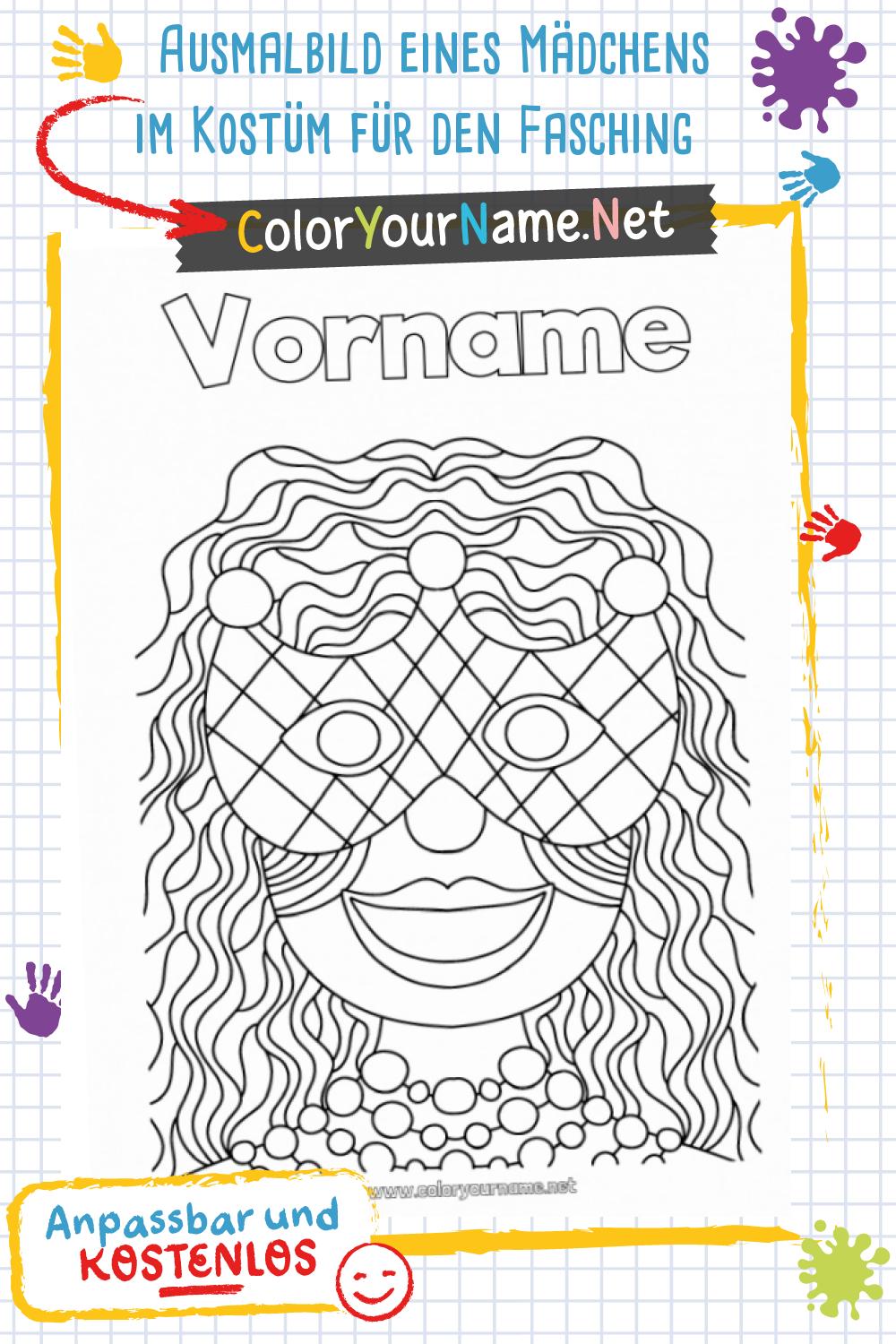  Foto zu Ausmalbild eines Mädchens im Kostüm für den Fasching 