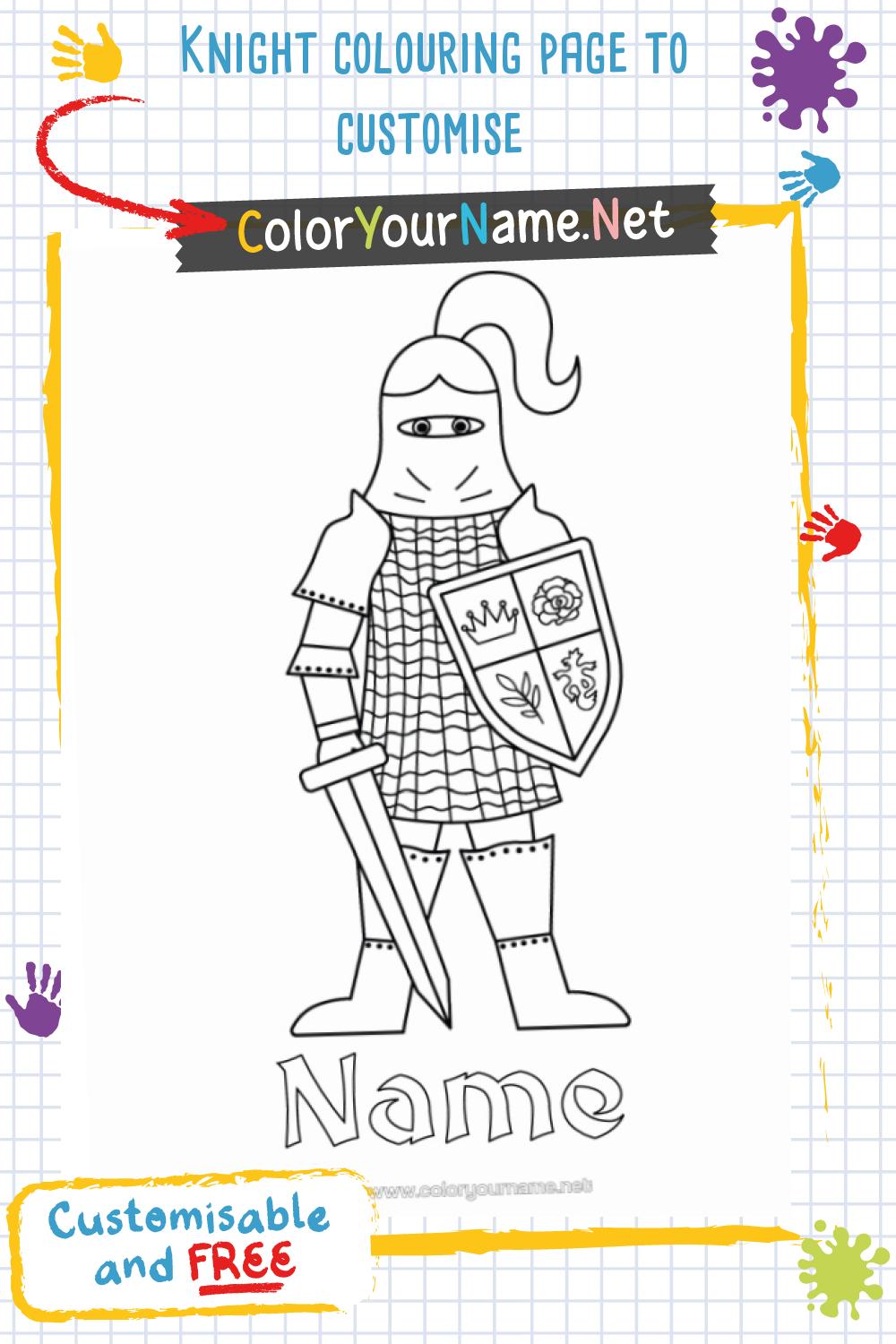 Knight colouring page to customise
