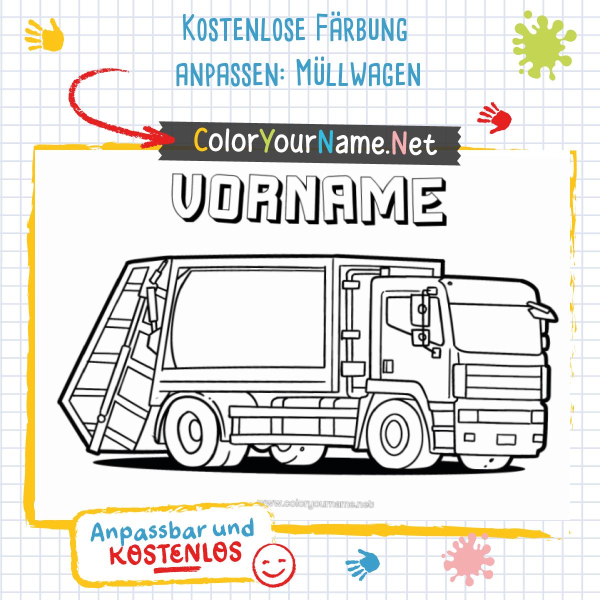  Kostenlose Färbung anpassen: Müllwagen Illustration 