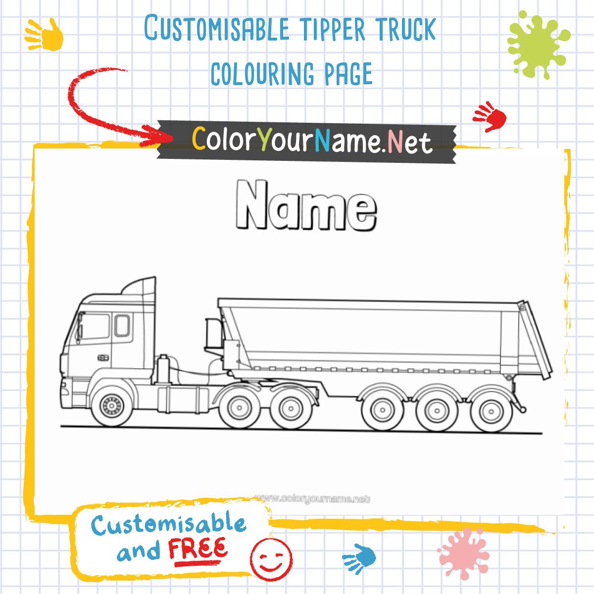 Customisable tipper truck colouring page