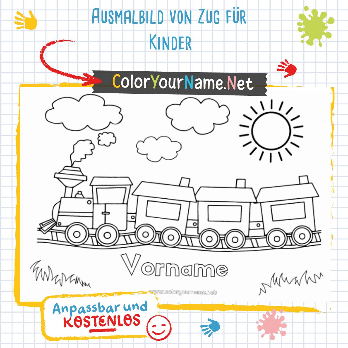  Ausmalbild von Zug für Kinder 