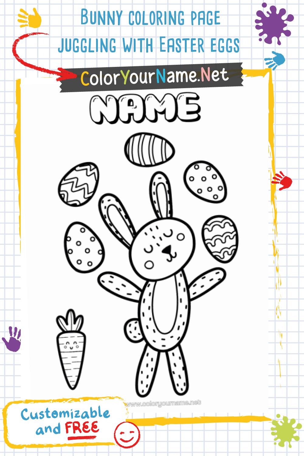 Bunny coloring page juggling with Easter eggs