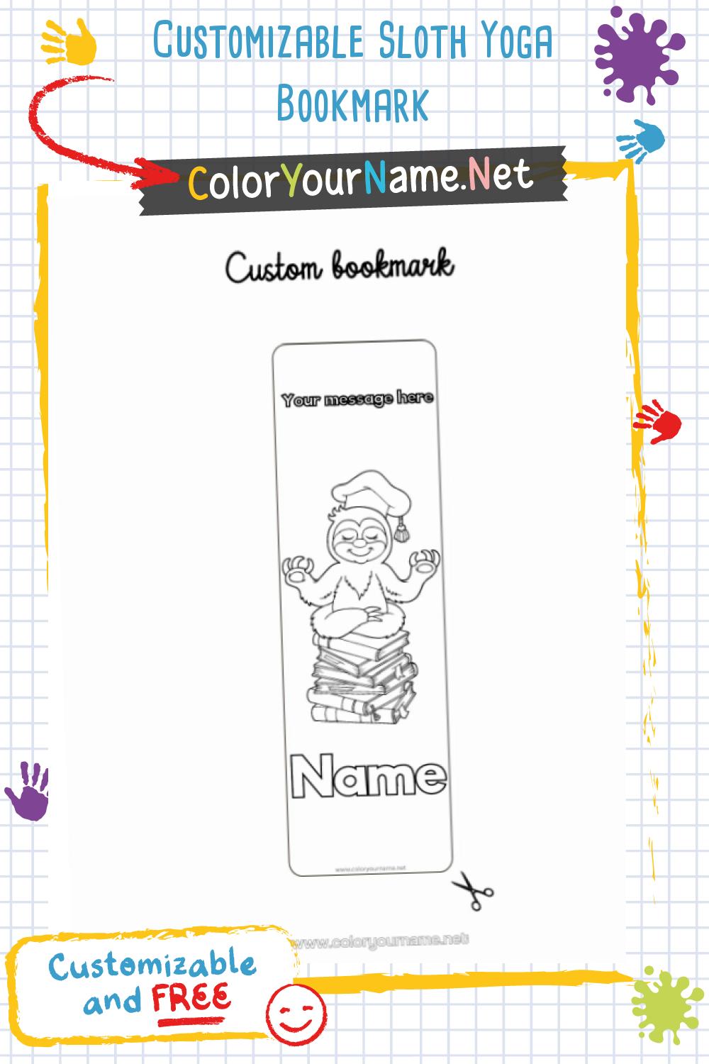 Customizable Sloth Yoga Bookmark