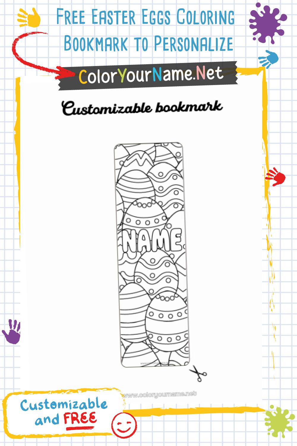 Free Easter Eggs Coloring Bookmark to Personalize