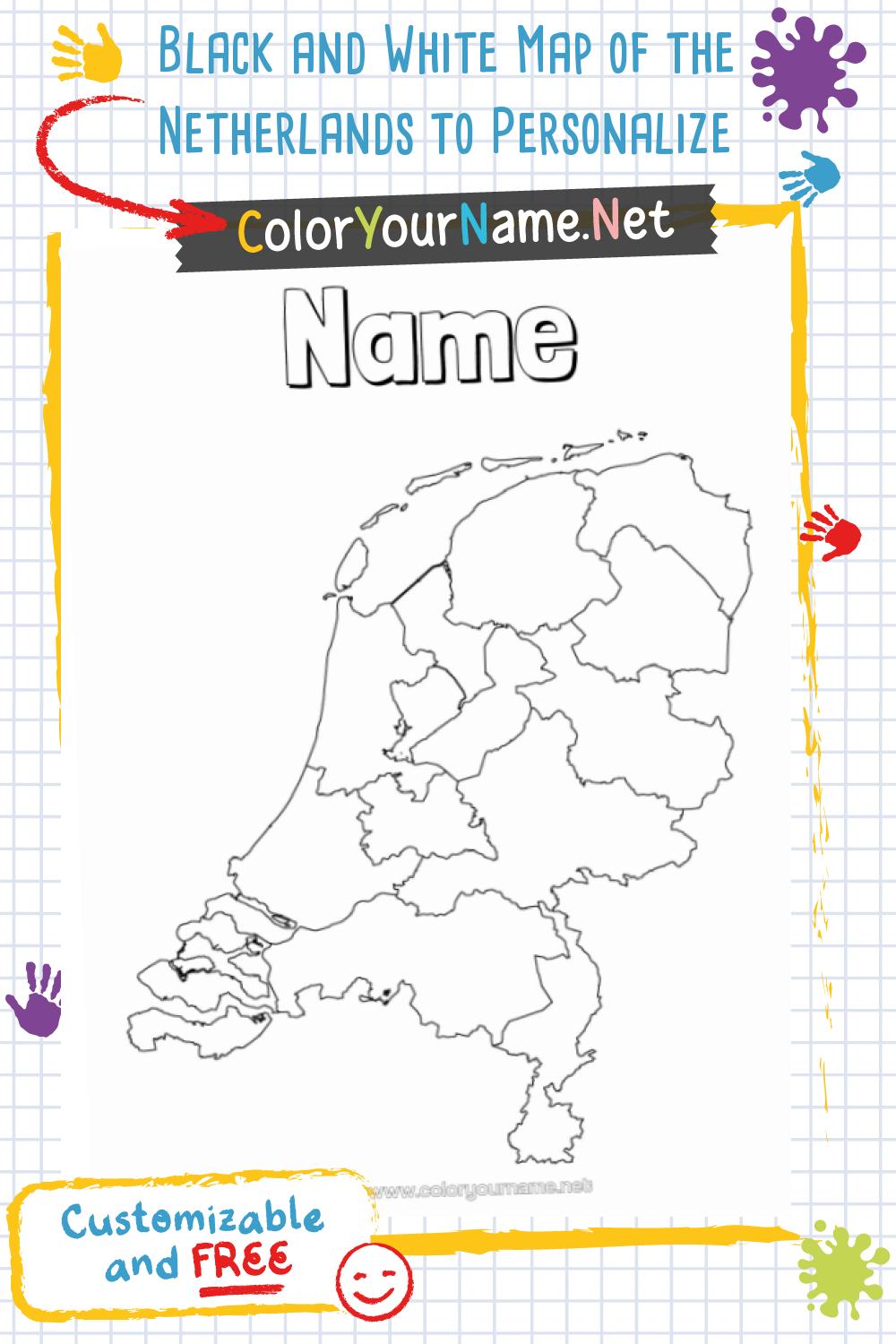 Black and White Map of the Netherlands to Personalize