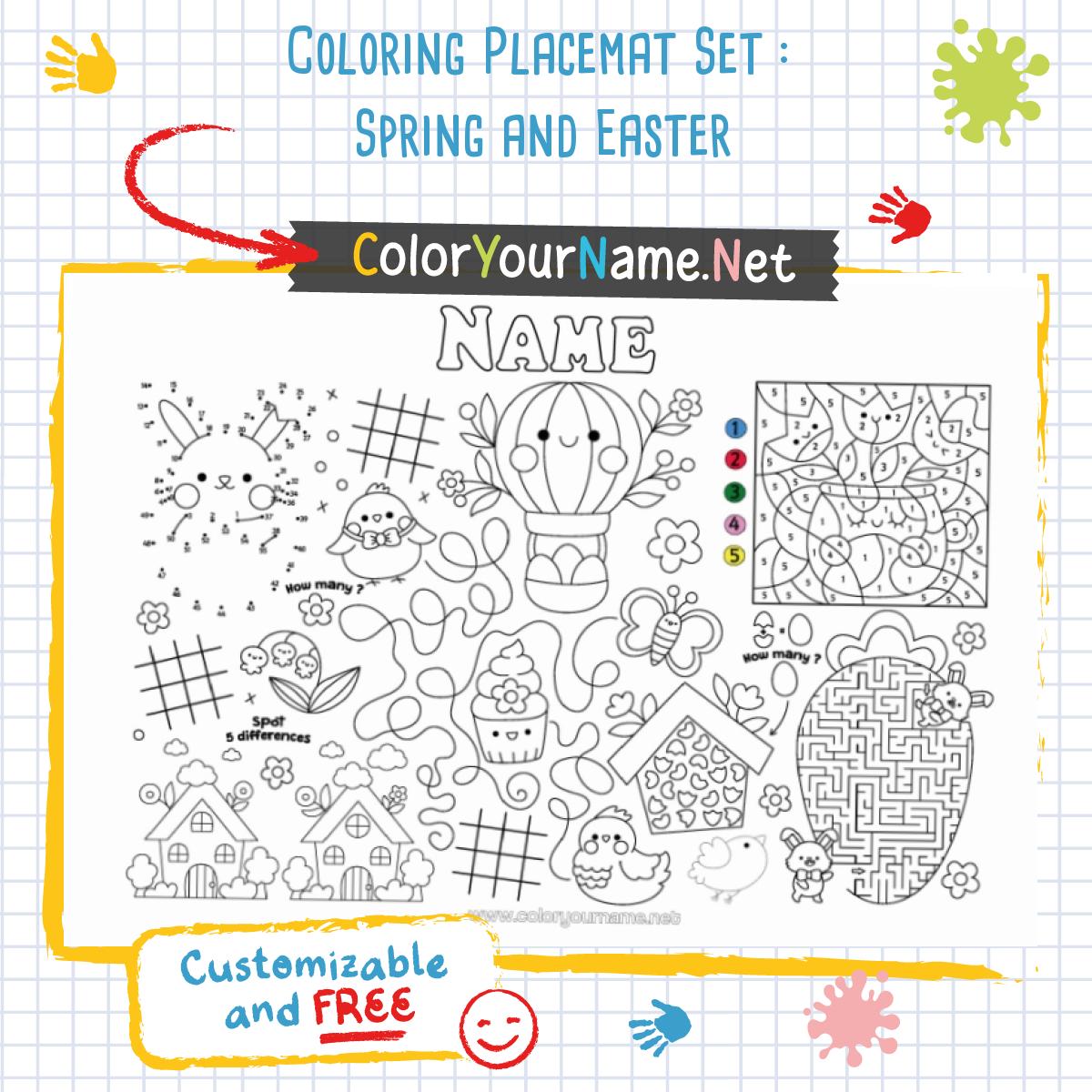 Coloring Placemat Set : Spring and Easter