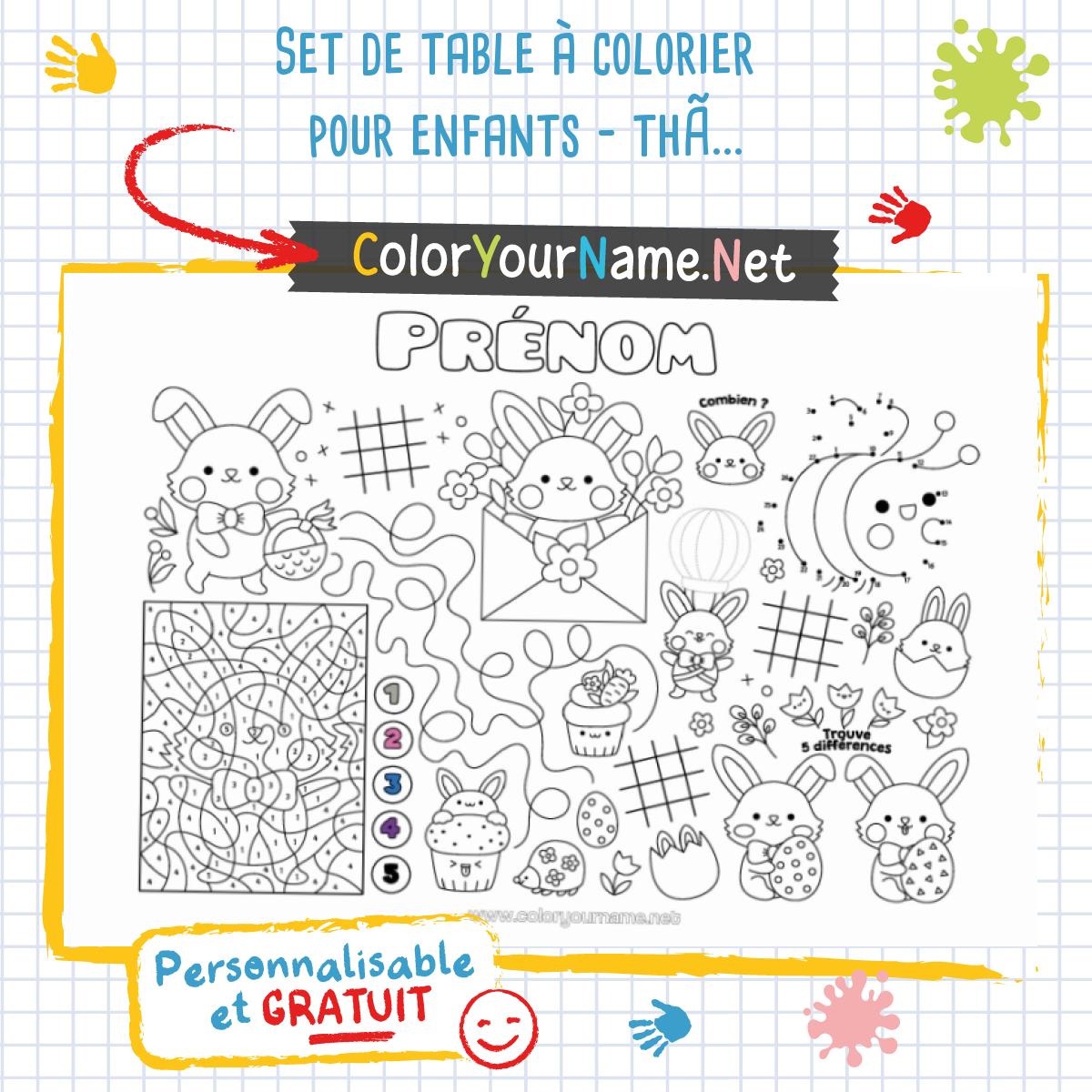 Set de table à colorier pour enfants - thème printemps et Pâques