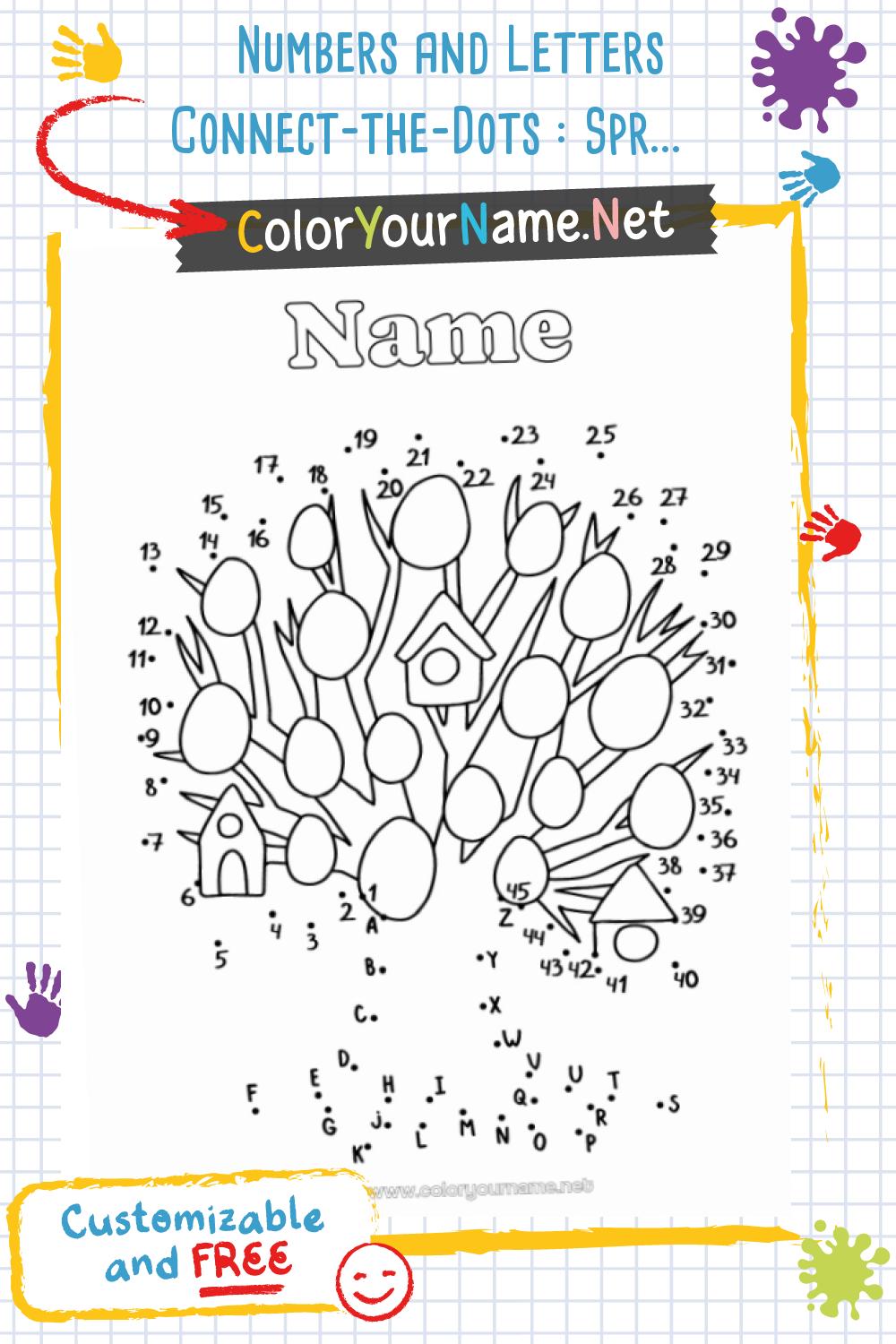 Numbers and Letters Connect-the-Dots : Spring Tree