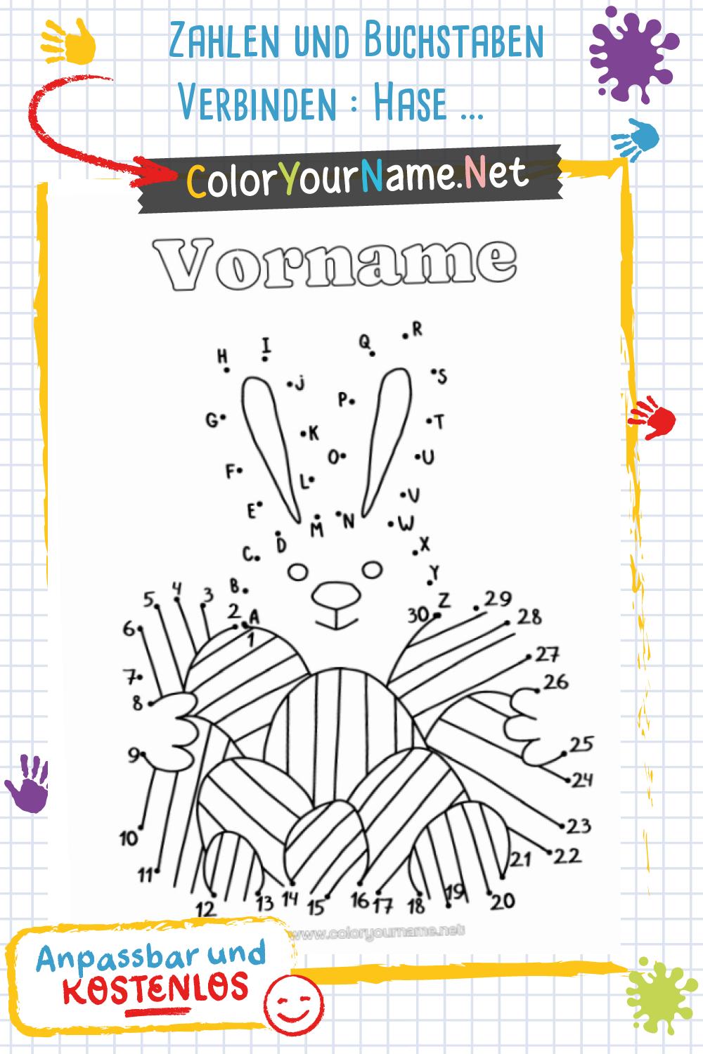 Zahlen und Buchstaben Verbinden : Hase und Ostereier