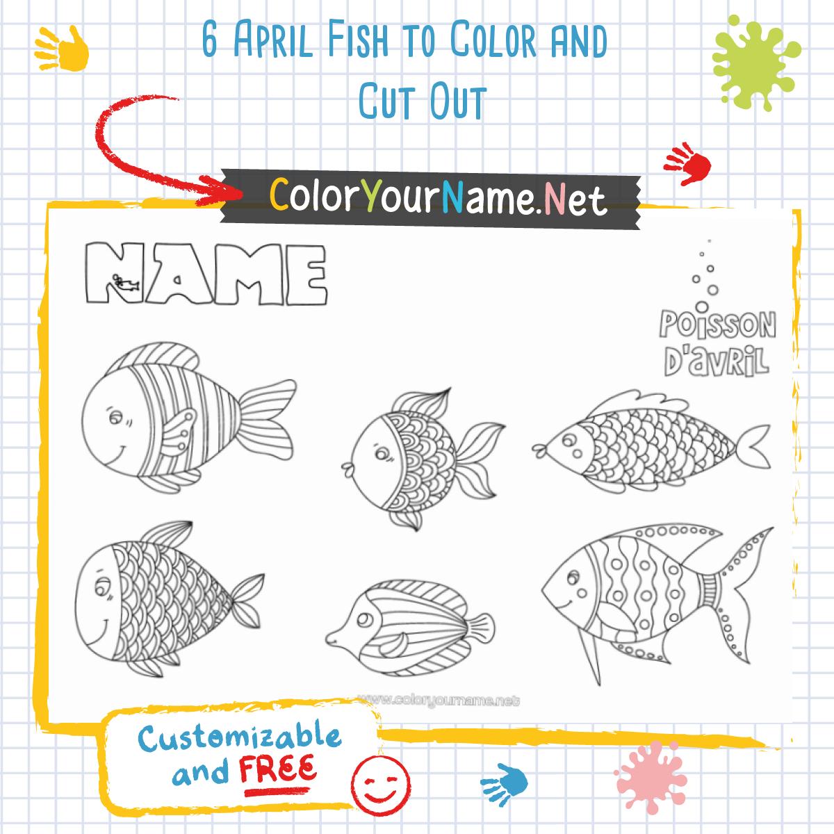 6 April Fish to Color and Cut Out