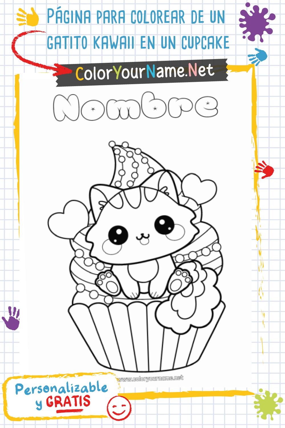 p-gina-para-colorear-de-un-gatito-kawaii-en-un-cupcake
