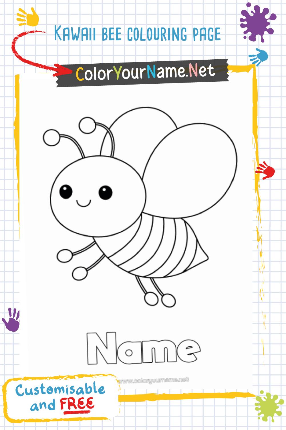 Kawaii bee colouring page