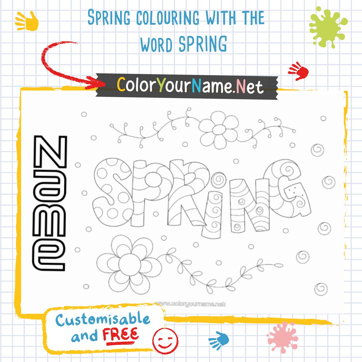 Spring colouring with the word SPRING