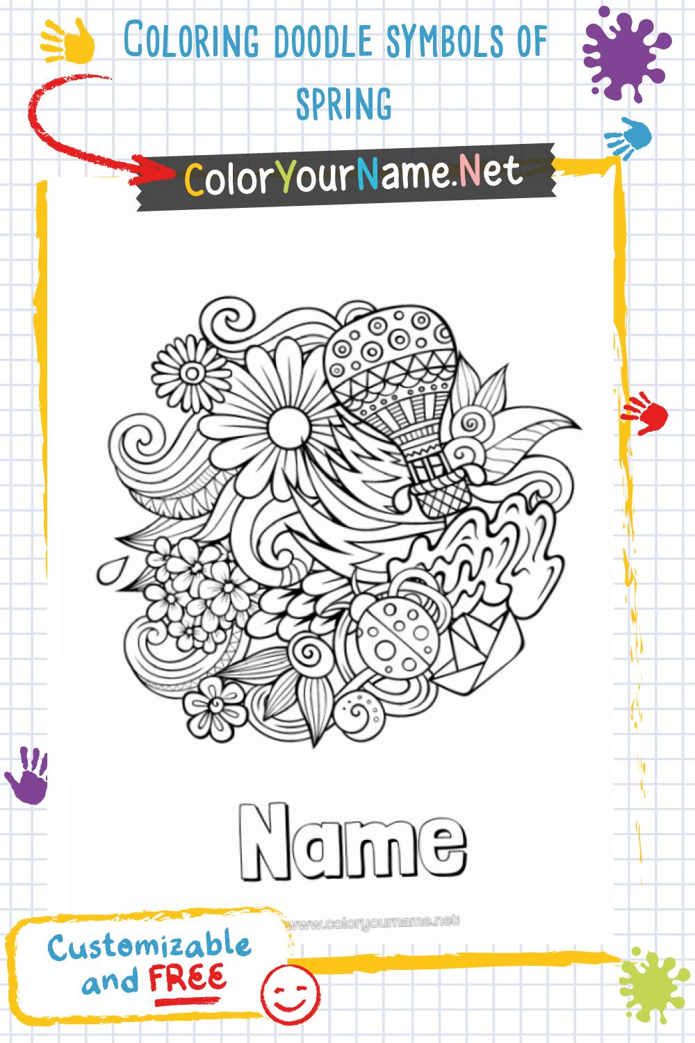 Coloring doodle symbols of spring