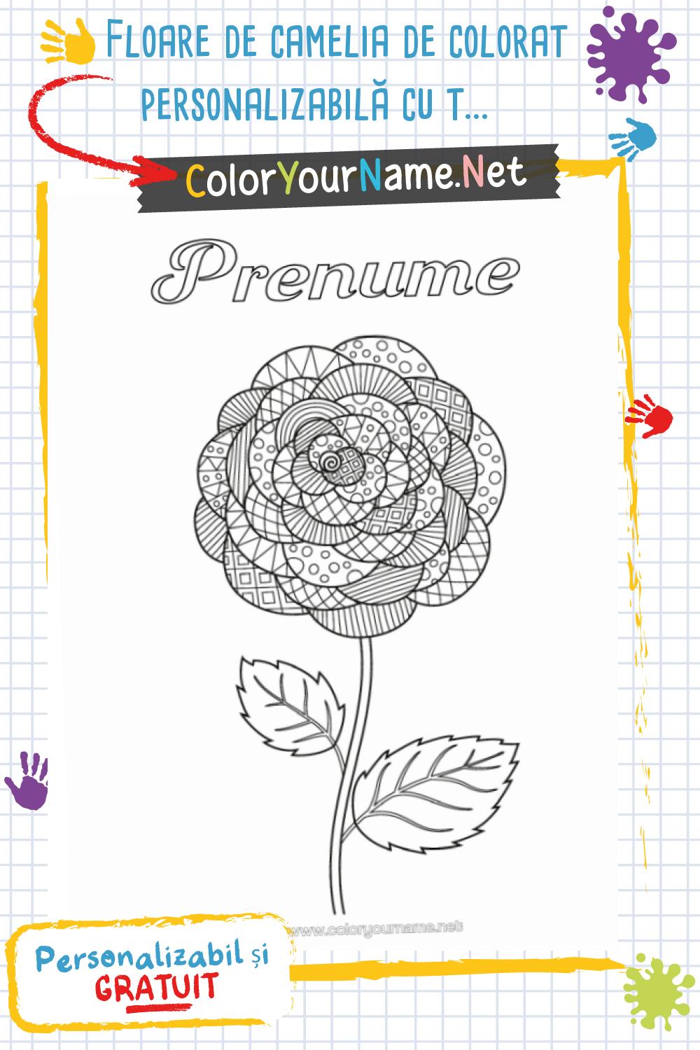 Floare de camelia de colorat personalizabilă cu text – Gratuit