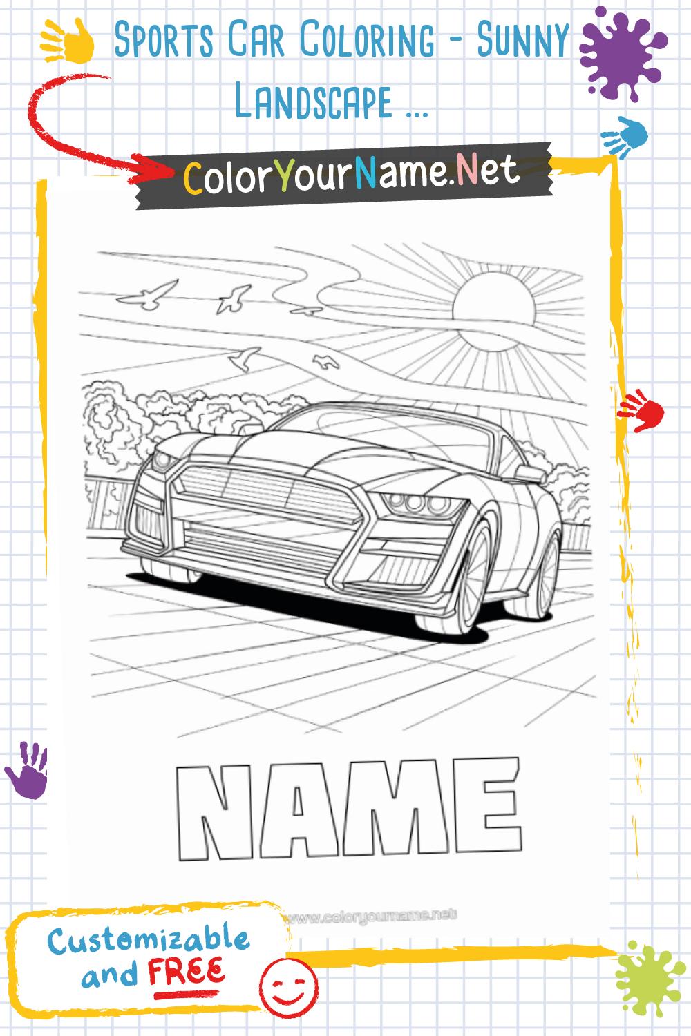 Sports Car Coloring - Sunny Landscape for Personalization