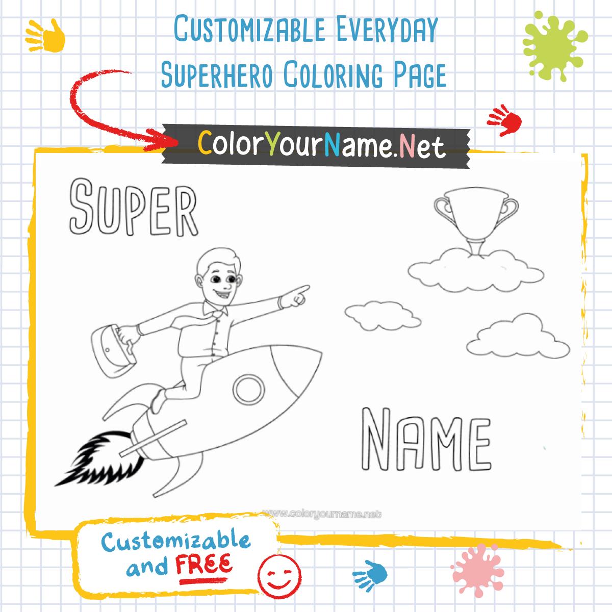 Customizable Everyday Superhero Coloring Page