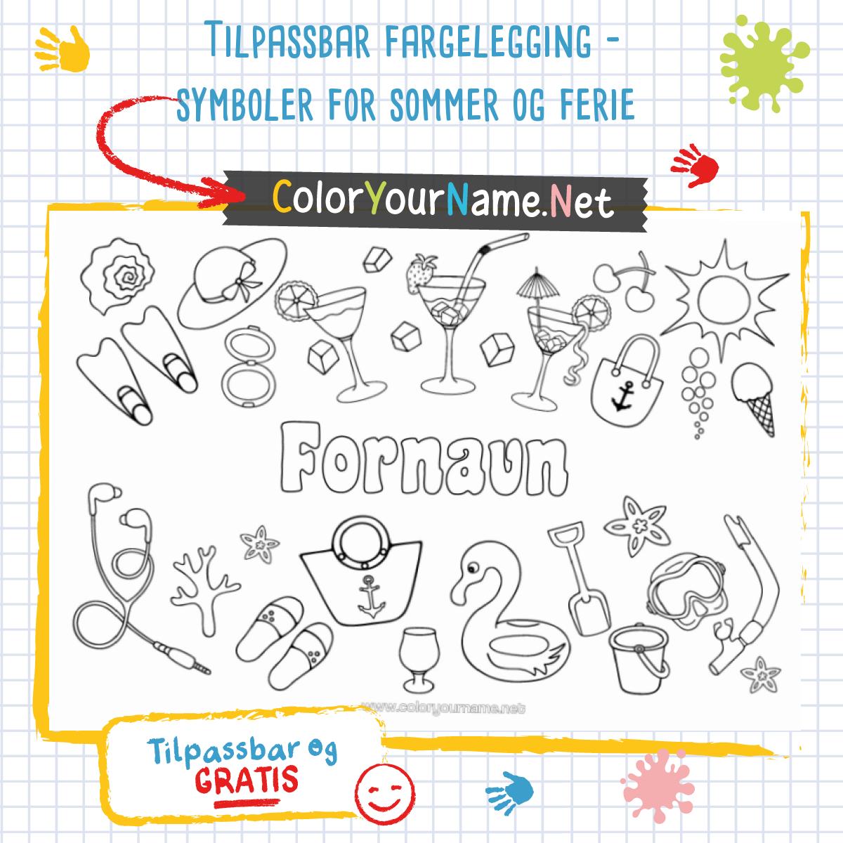 Tilpassbar fargelegging - symboler for sommer og ferie
