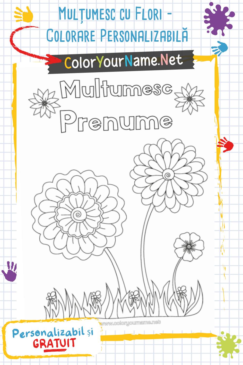 Mulțumesc cu Flori - Colorare Personalizabilă