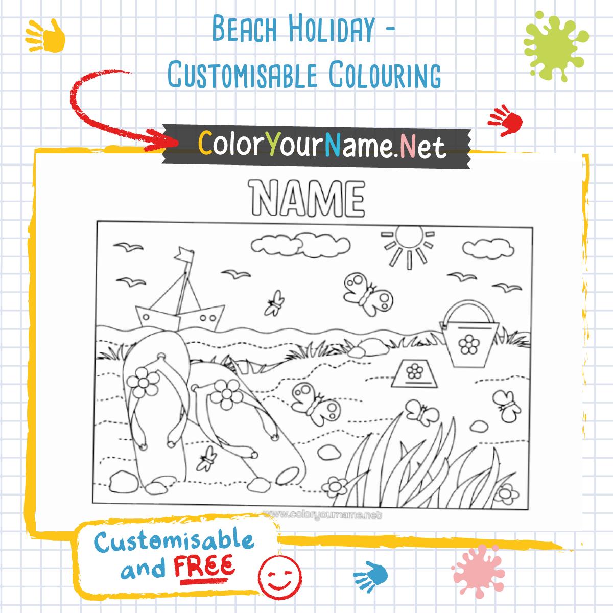 Beach Holiday - Customisable Colouring