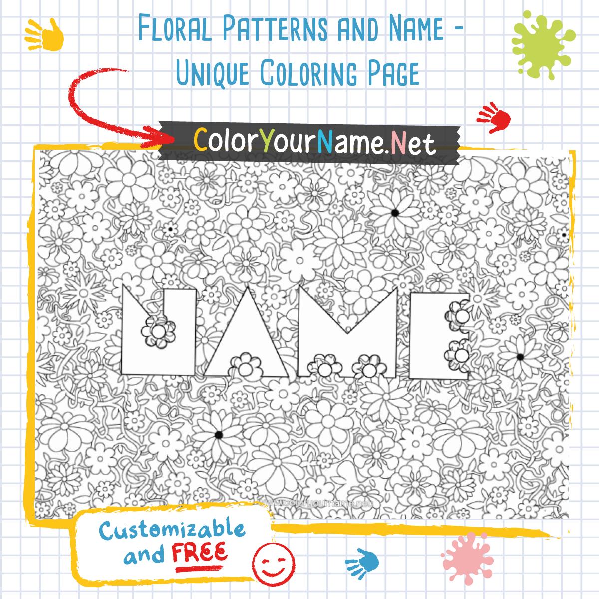 Floral Patterns and Name - Unique Coloring Page