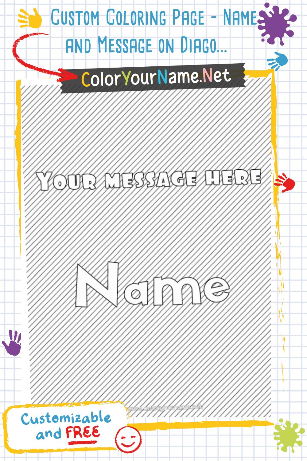 Custom Coloring Page - Name and Message on Diagonal Stripes