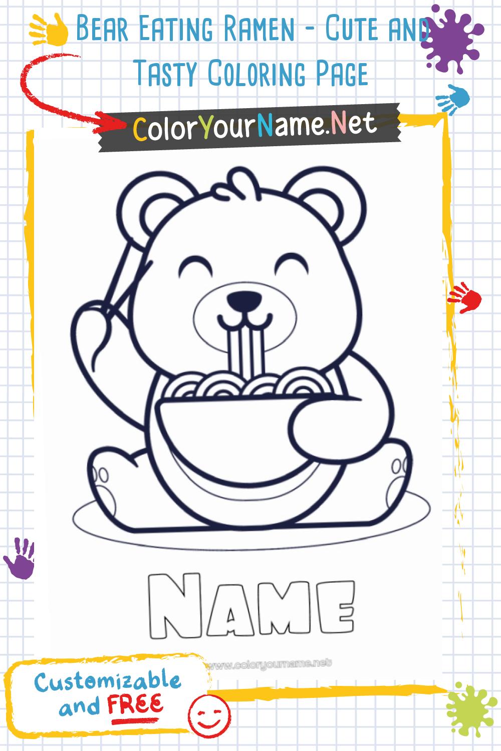 Bear Eating Ramen - Cute and Tasty Coloring Page