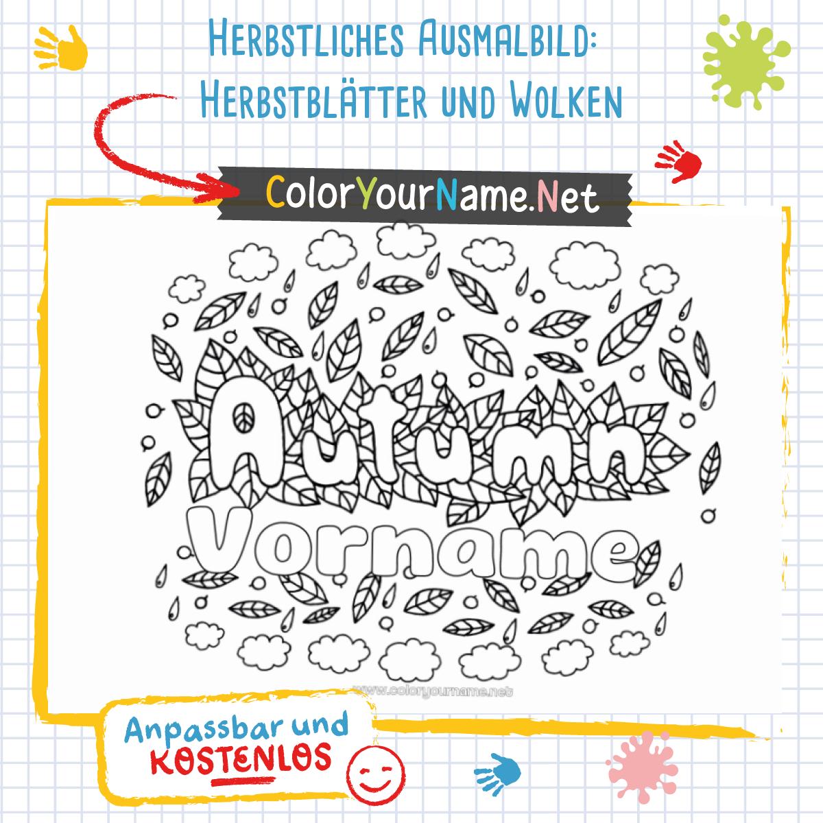  Herbstliches Ausmalbild: Herbstblätter und Wolken Illustration 