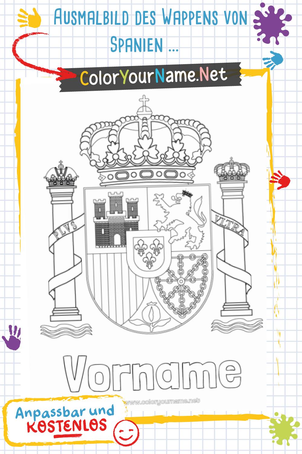  Ausmalbild des Wappens von Spanien – Personalisierbar und Kostenlos Illustration 