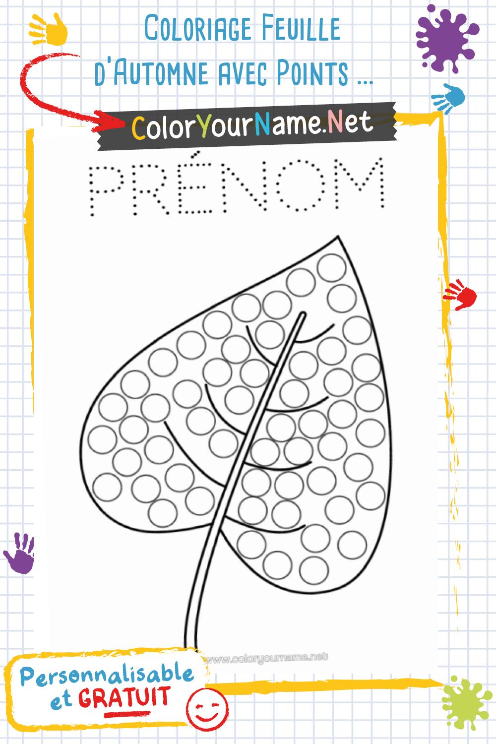 Coloriage Feuille d'Automne avec Points – Activité pour Marqueurs à Points