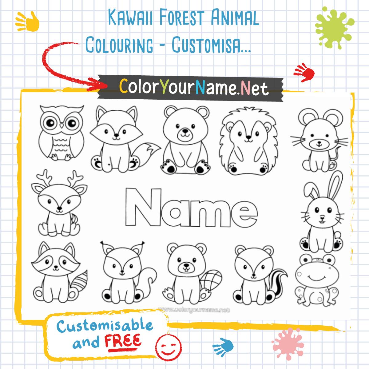 Kawaii Forest Animal Colouring – Customisable and Free