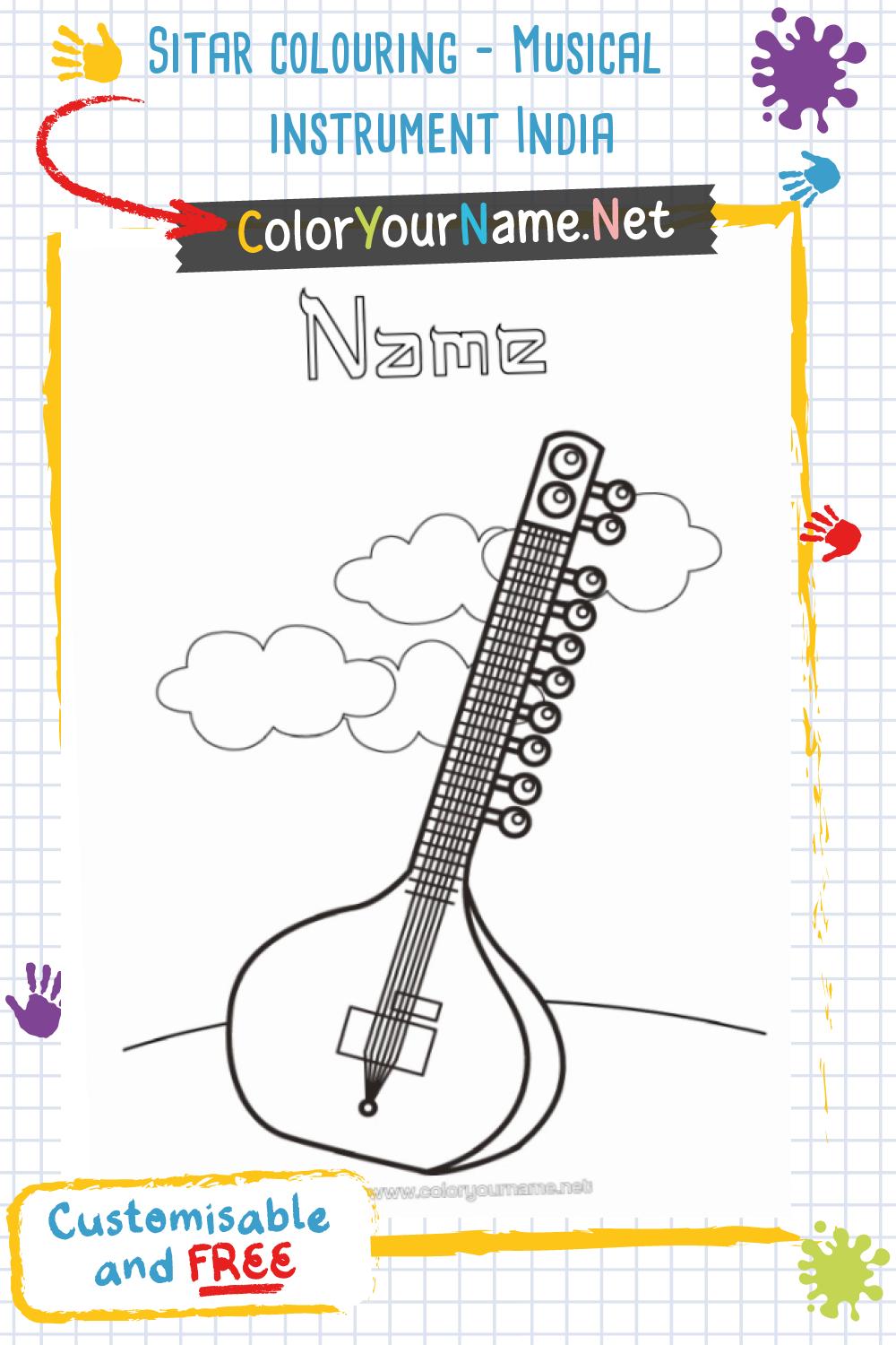 Sitar colouring – Musical instrument India