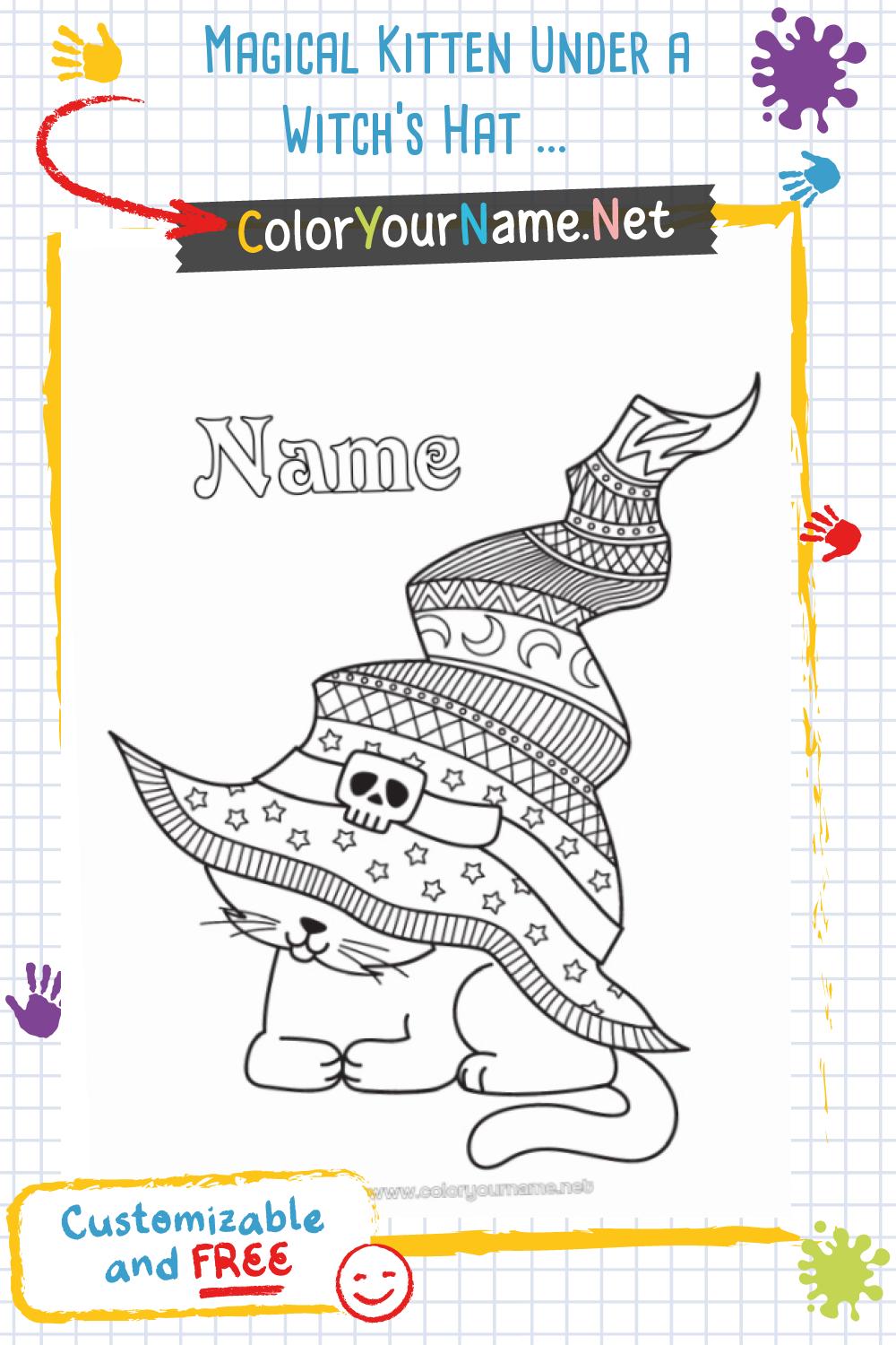Coloring page No.4522 Cat Halloween Hat
