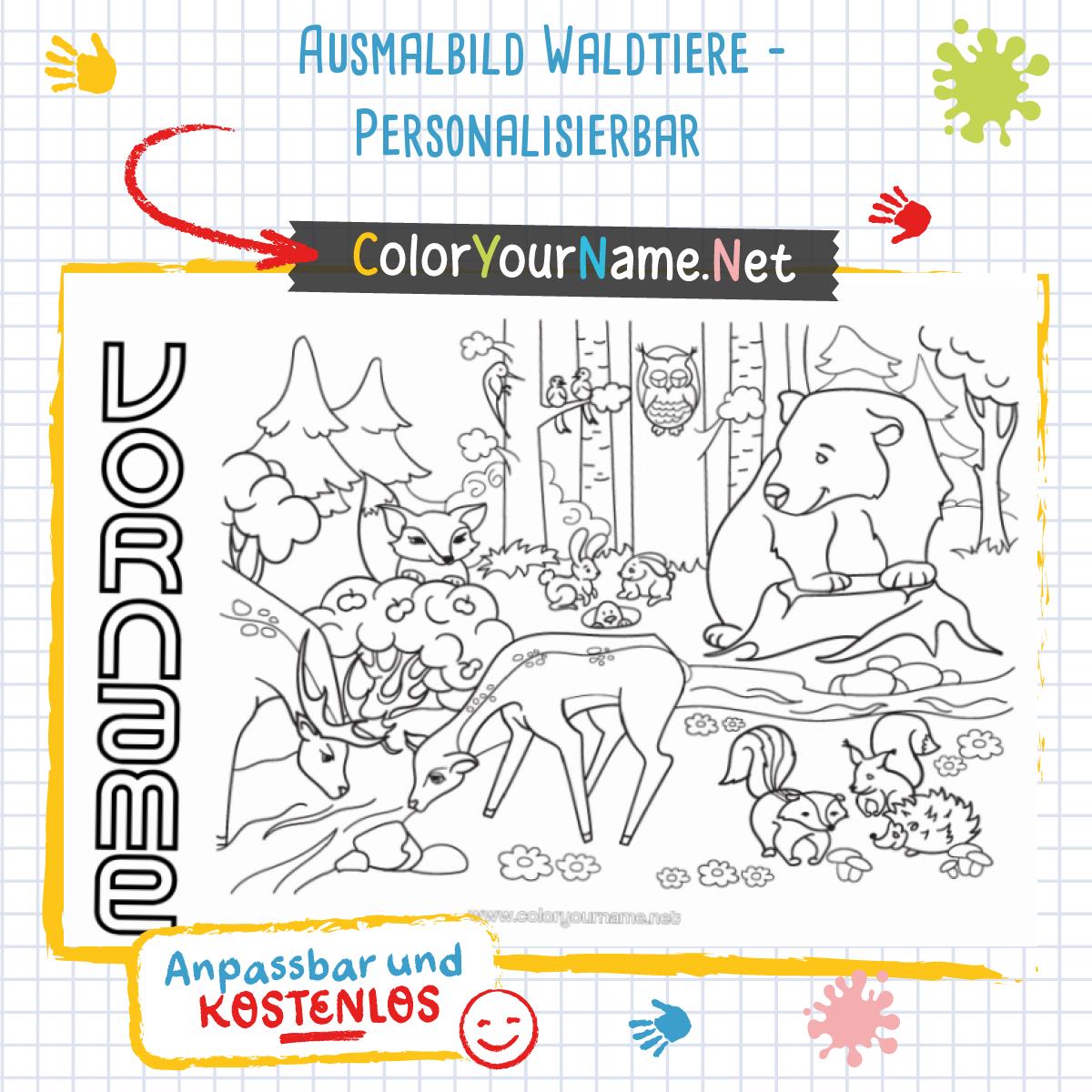 Ausmalbild Waldtiere - Personalisierbar