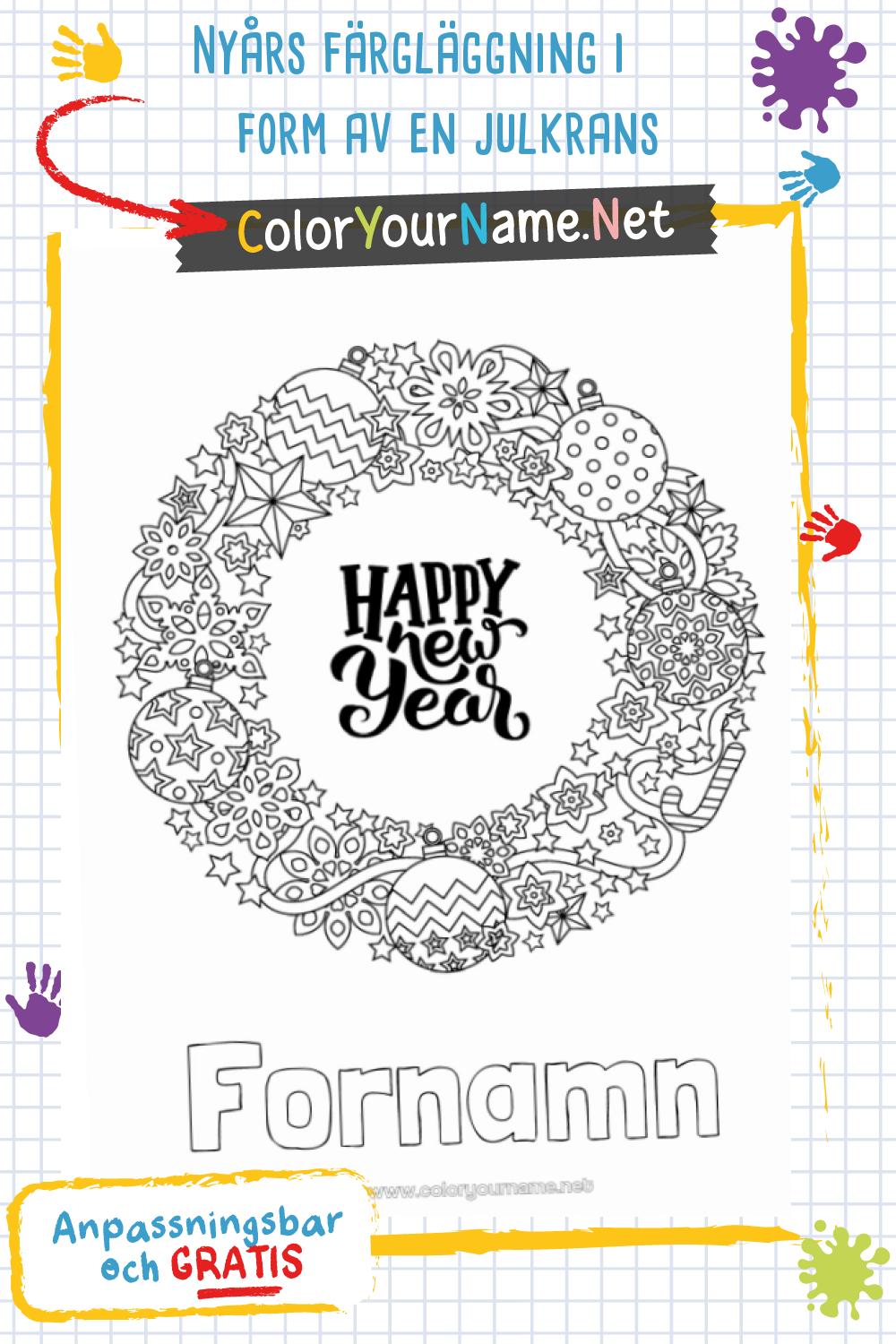 Nyårs färgläggning i form av en julkrans