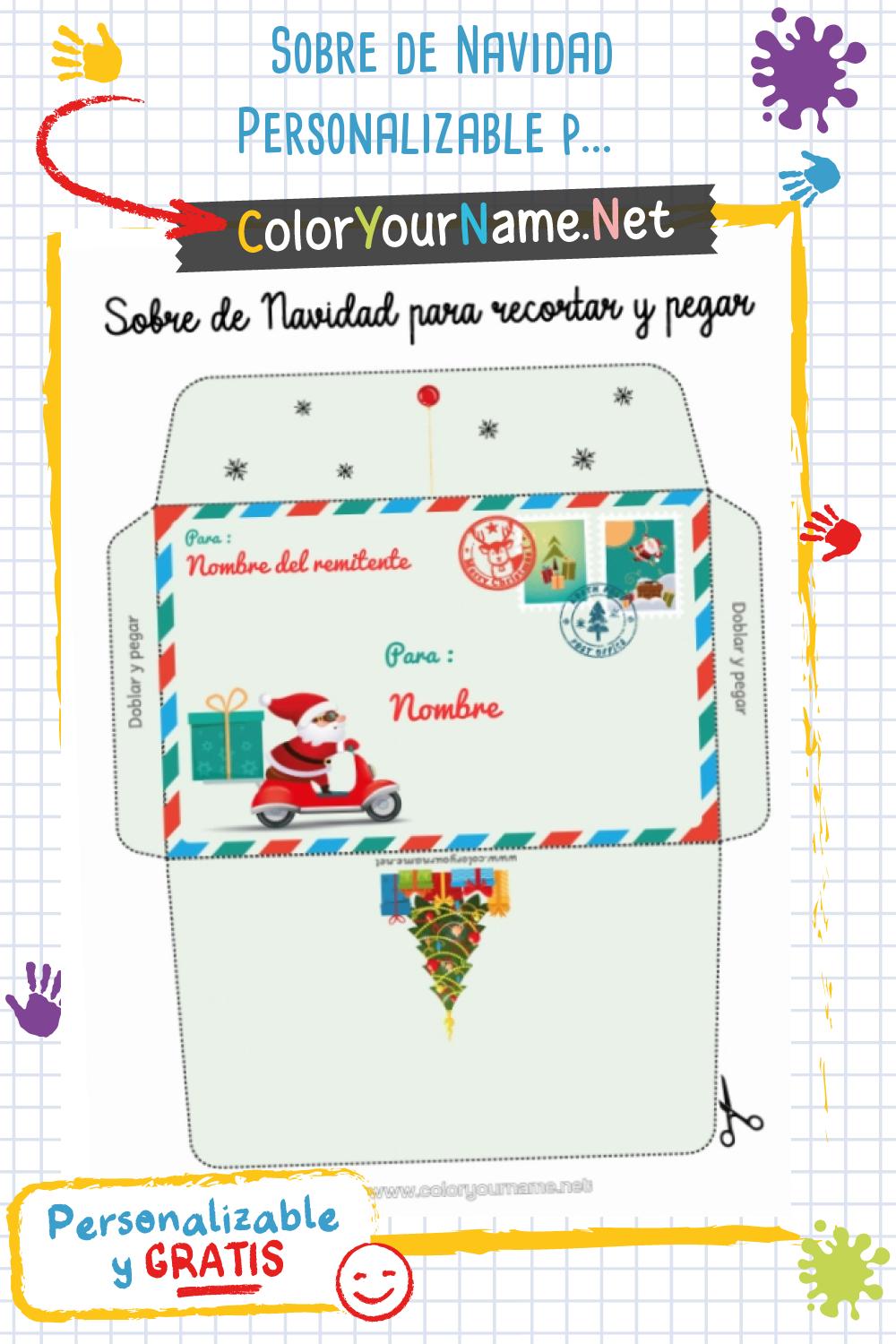 Sobre de Navidad Personalizable para Imprimir – Papá Noel en Scooter