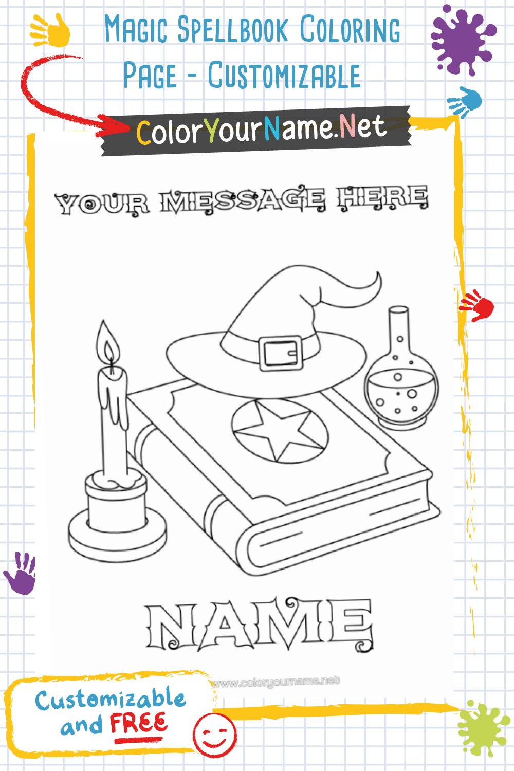 Magic Spellbook Coloring Page – Customizable